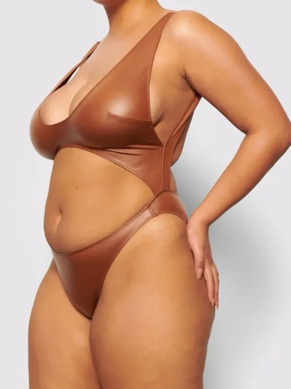 Skims Wet Jersey Cutout One Piece Swimsuit Bodysuit Copper 2XL NWT - Picture 5 of 11